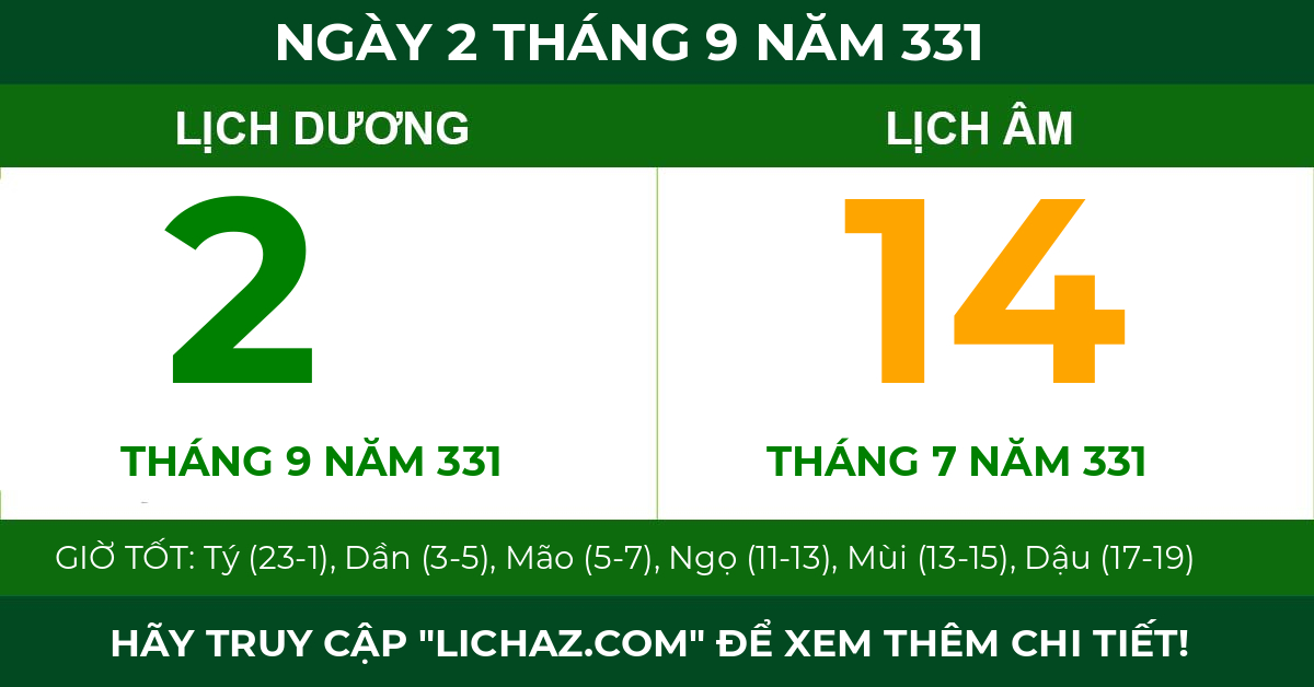 lịch âm ngày 2 tháng 9 năm 331