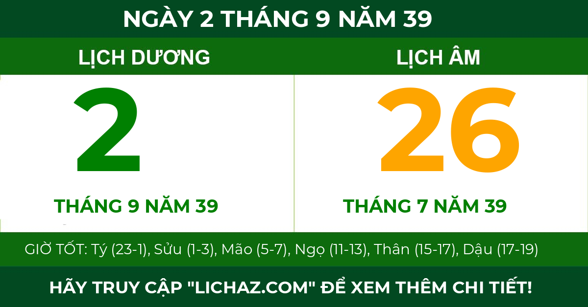 lịch âm ngày 2 tháng 9 năm 39