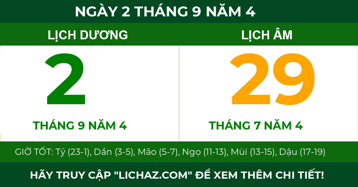 lịch âm ngày 2 tháng 9 năm 4