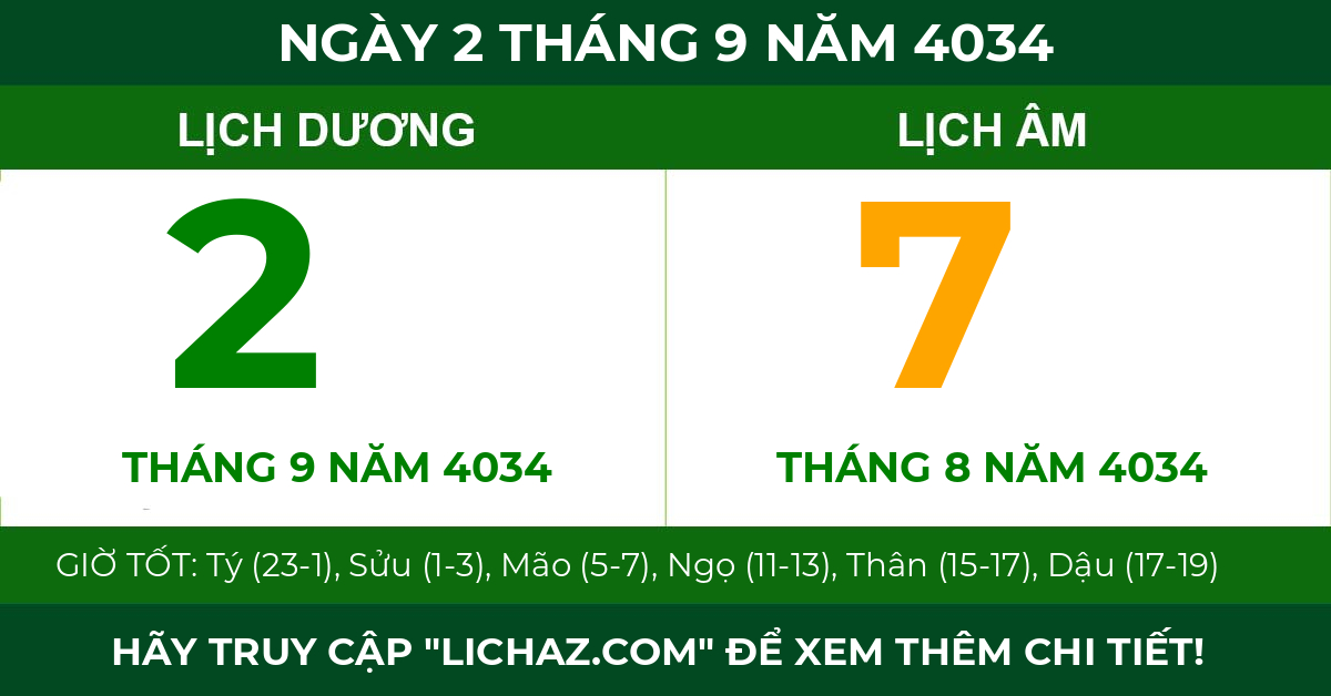 lịch âm ngày 2 tháng 9 năm 4034