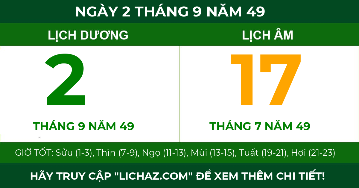 lịch âm ngày 2 tháng 9 năm 49