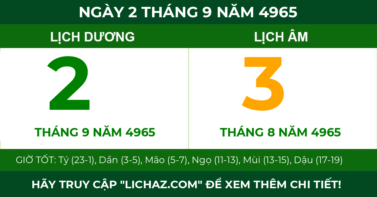 lịch âm ngày 2 tháng 9 năm 4965