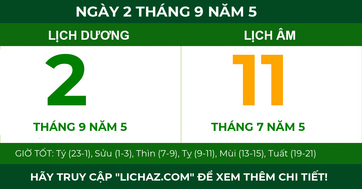 lịch âm ngày 2 tháng 9 năm 5