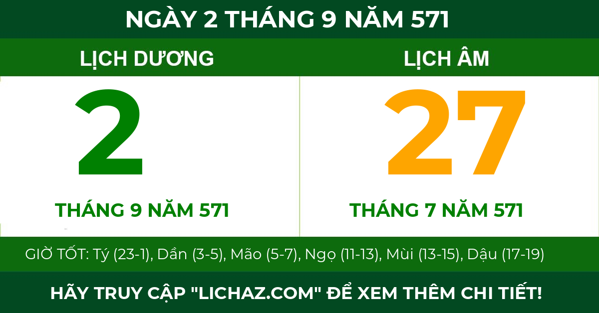 lịch âm ngày 2 tháng 9 năm 571