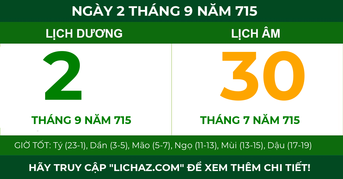 lịch âm ngày 2 tháng 9 năm 715