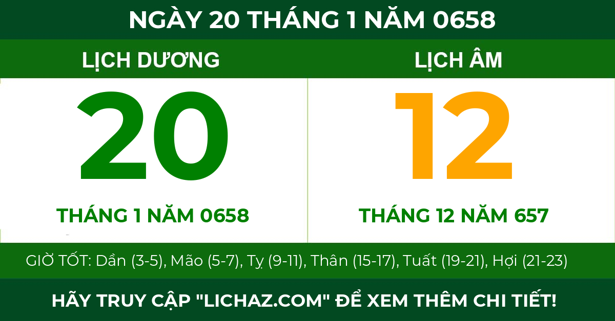 lịch âm ngày 20 tháng 1 năm 0658