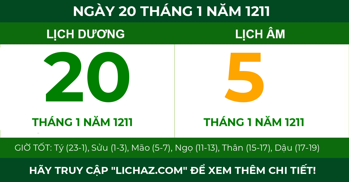 lịch âm ngày 20 tháng 1 năm 1211
