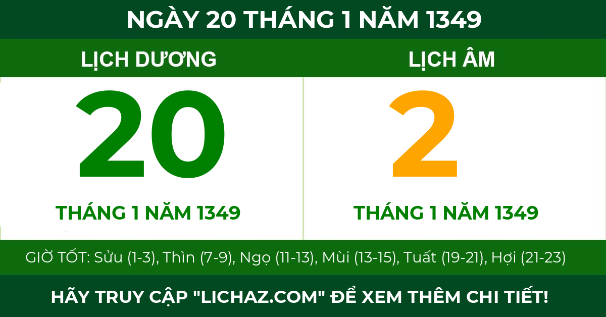 lịch âm ngày 20 tháng 1 năm 1349
