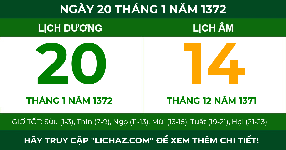 lịch âm ngày 20 tháng 1 năm 1372