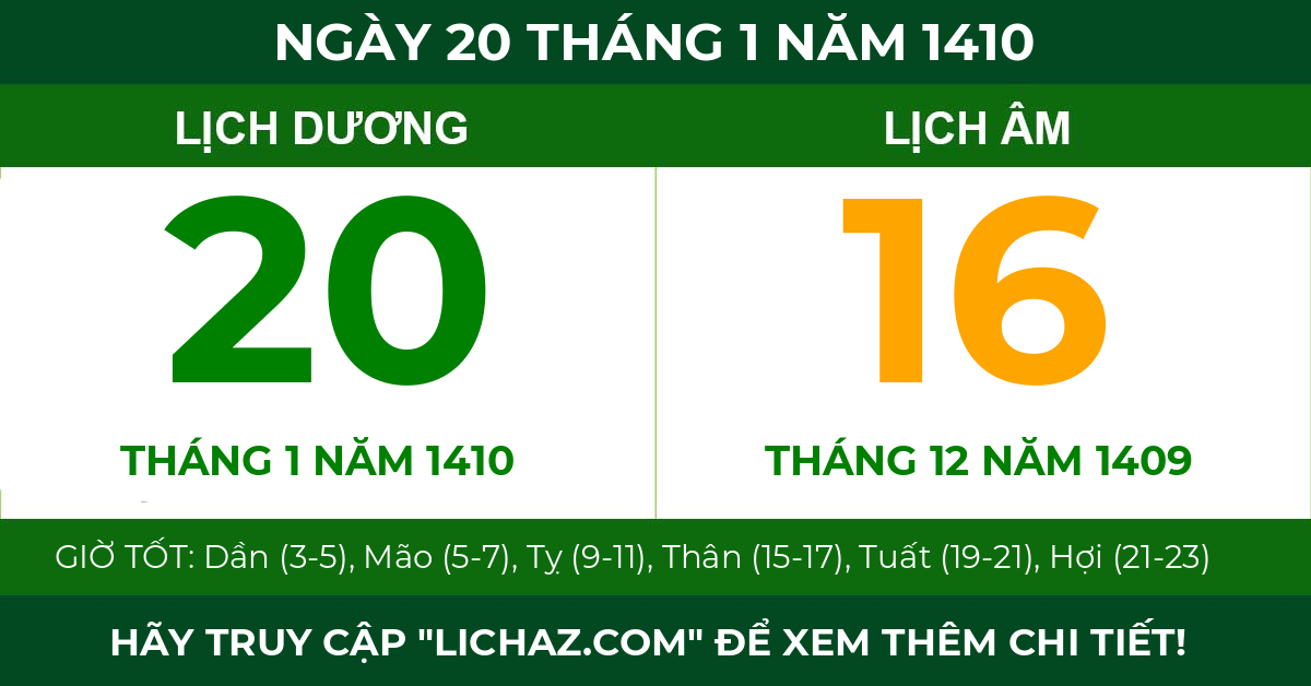 lịch âm ngày 20 tháng 1 năm 1410