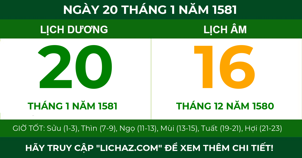 lịch âm ngày 20 tháng 1 năm 1581