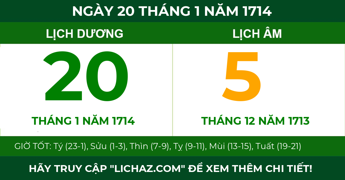 lịch âm ngày 20 tháng 1 năm 1714