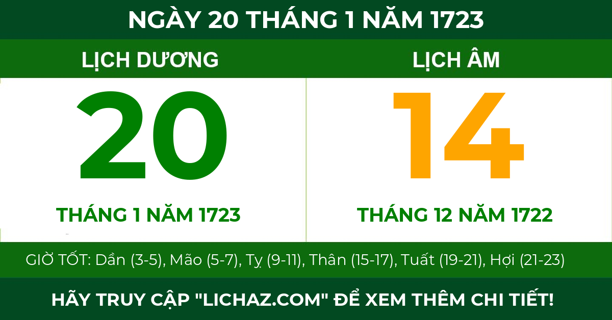 lịch âm ngày 20 tháng 1 năm 1723
