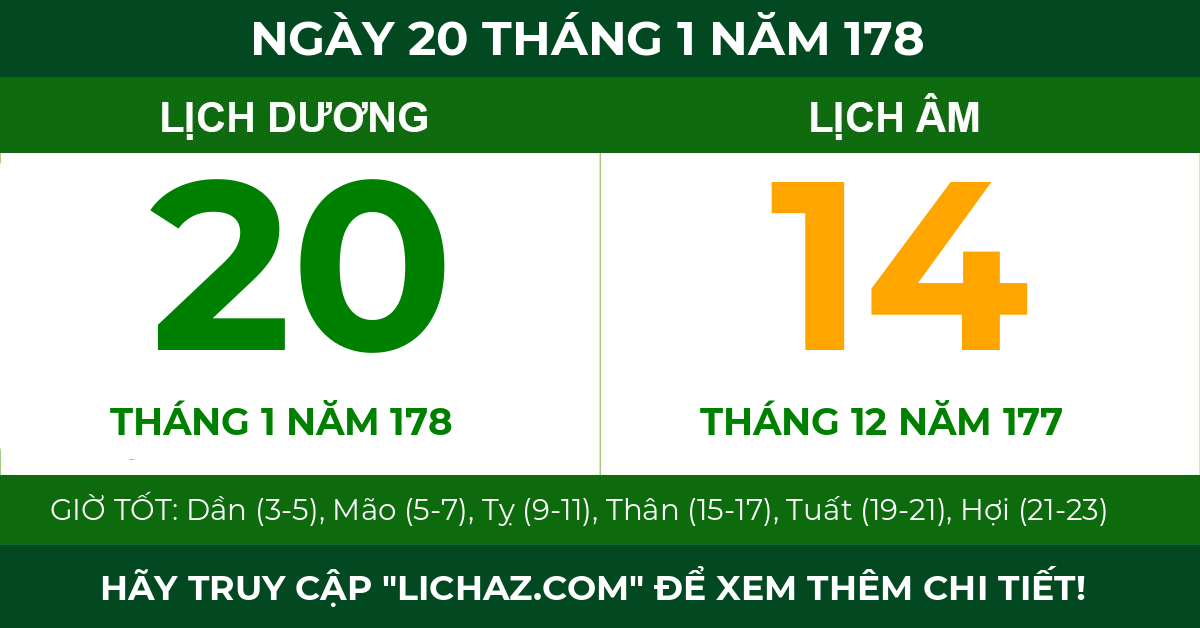 lịch âm ngày 20 tháng 1 năm 178