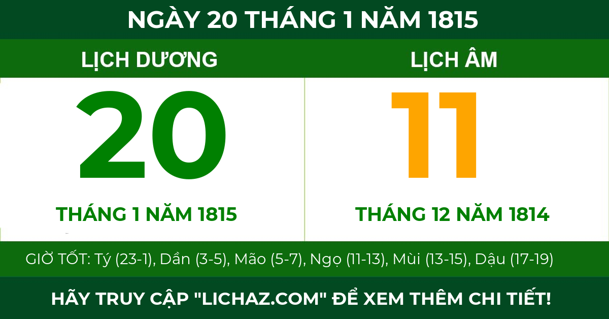 lịch âm ngày 20 tháng 1 năm 1815