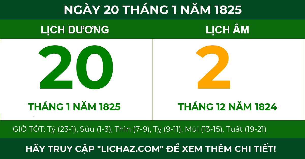 lịch âm ngày 20 tháng 1 năm 1825