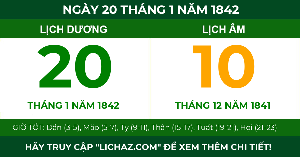 lịch âm ngày 20 tháng 1 năm 1842