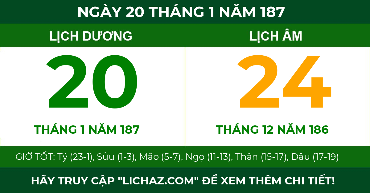 lịch âm ngày 20 tháng 1 năm 187