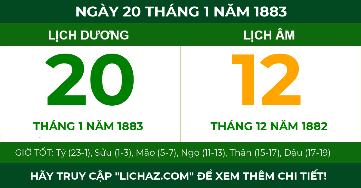 lịch âm ngày 20 tháng 1 năm 1883