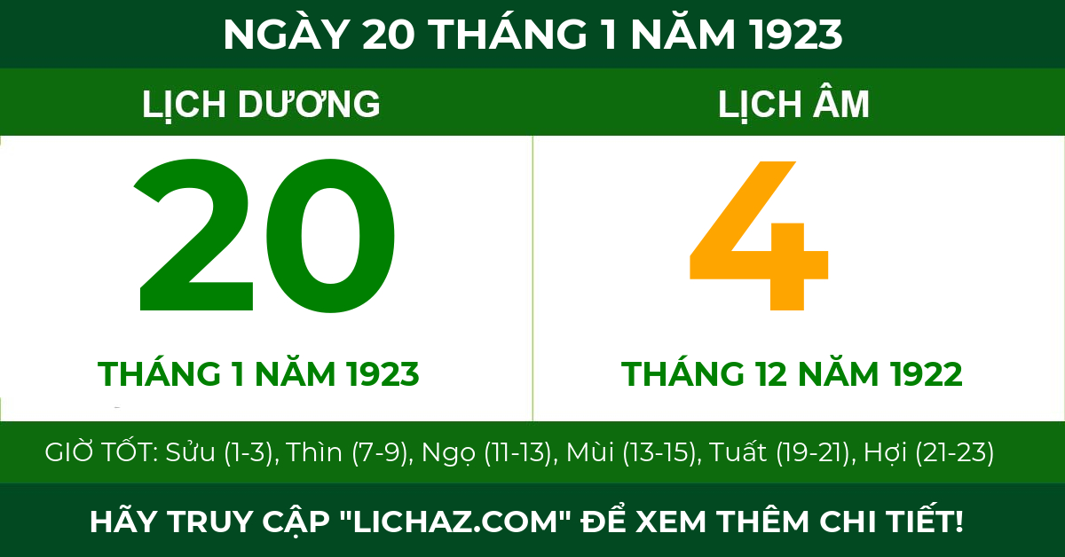 lịch âm ngày 20 tháng 1 năm 1923