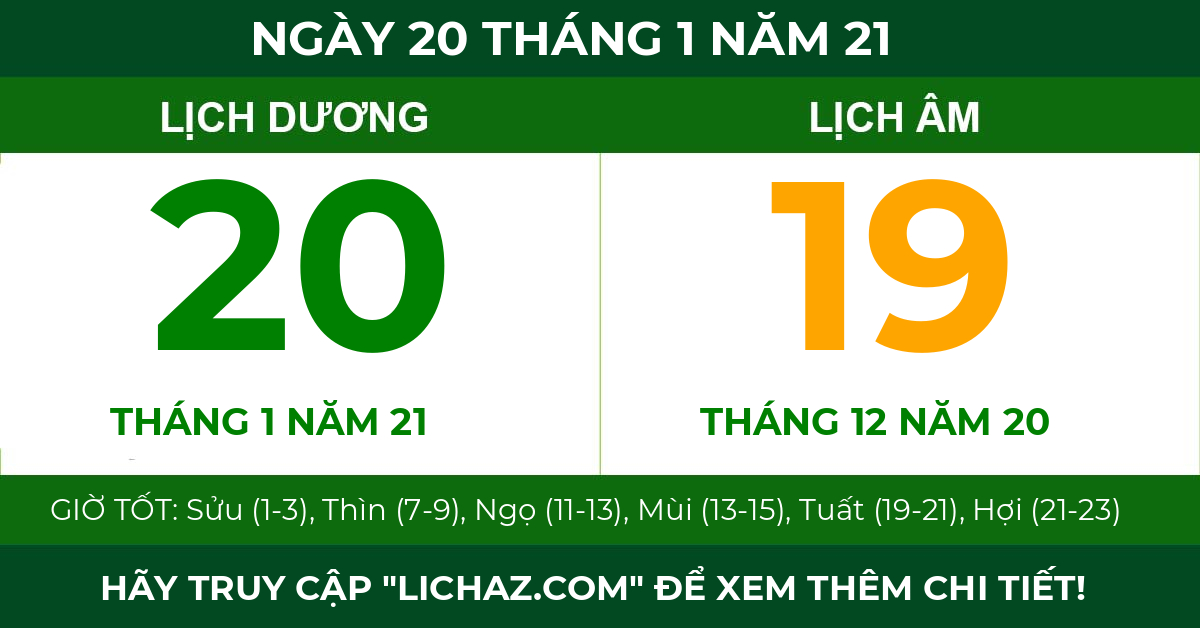 lịch âm ngày 20 tháng 1 năm 21