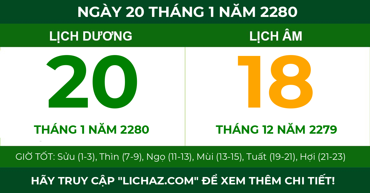 lịch âm ngày 20 tháng 1 năm 2280