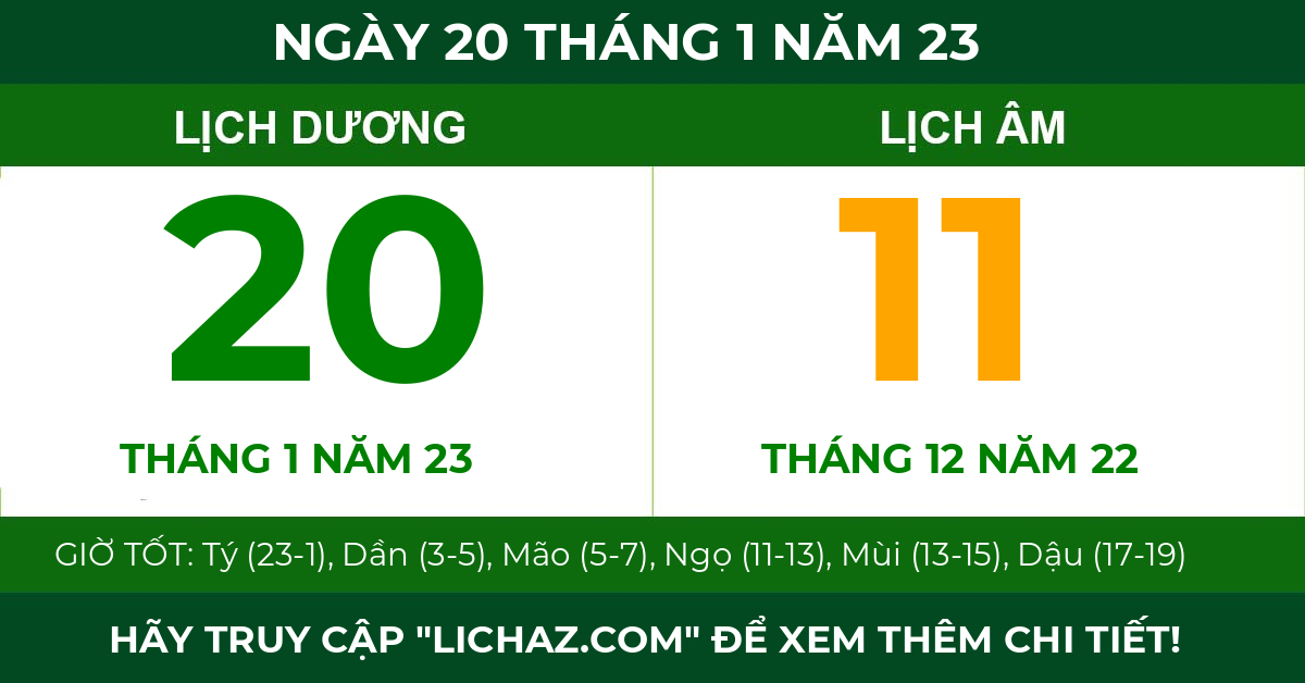 lịch âm ngày 20 tháng 1 năm 23