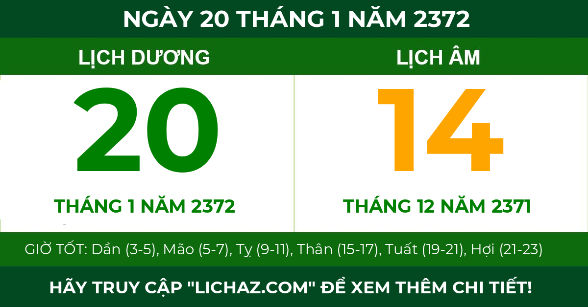 lịch âm ngày 20 tháng 1 năm 2372