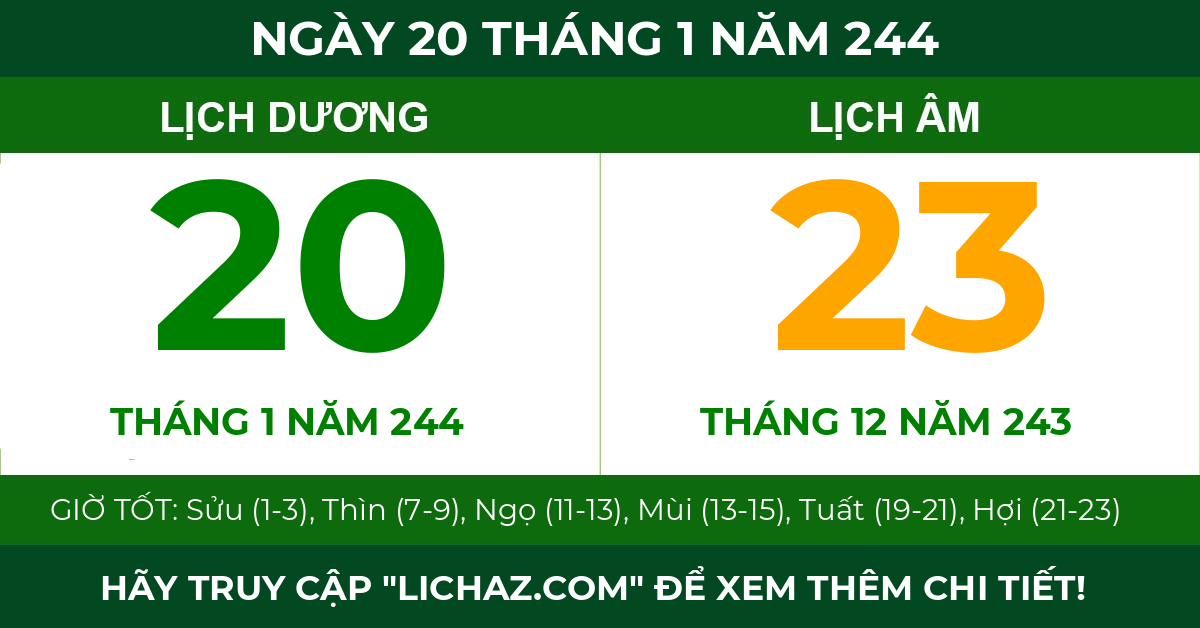 lịch âm ngày 20 tháng 1 năm 244
