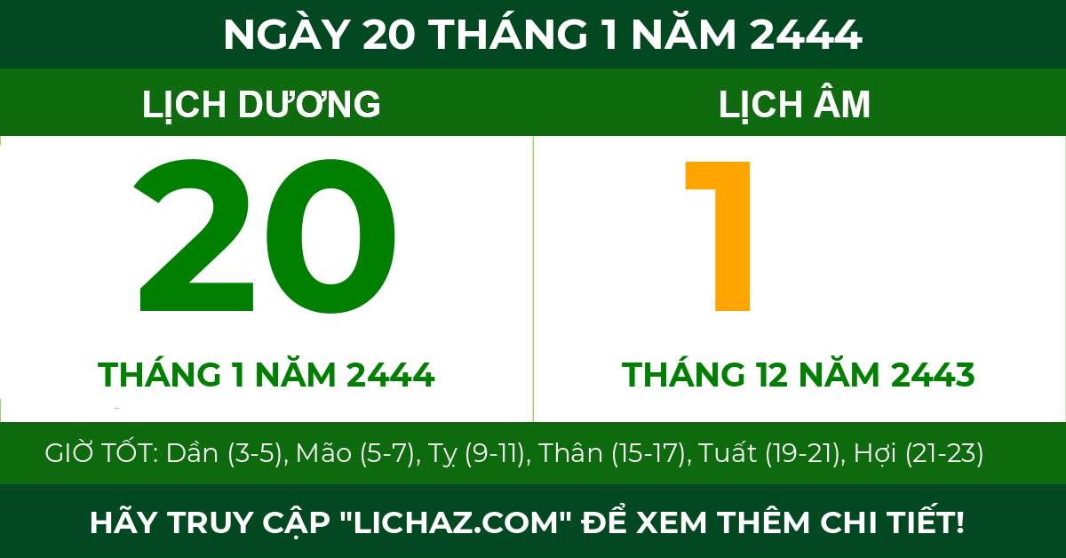 lịch âm ngày 20 tháng 1 năm 2444