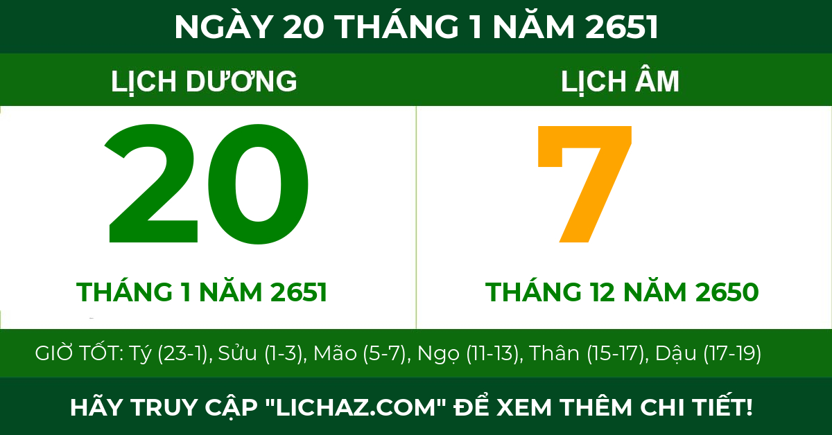 lịch âm ngày 20 tháng 1 năm 2651