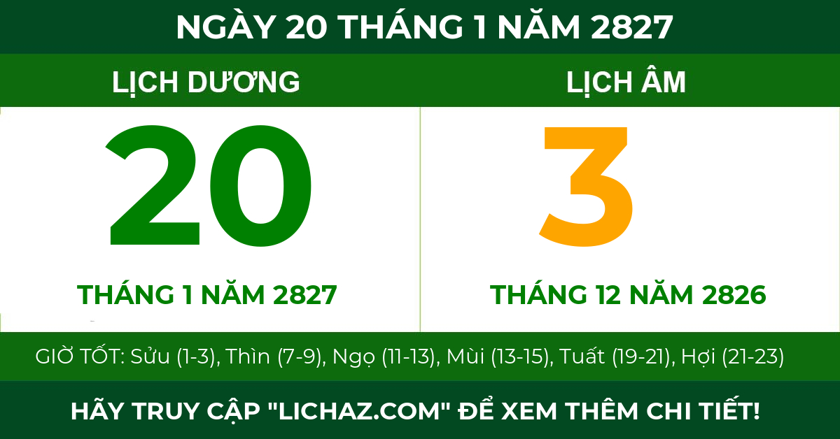 lịch âm ngày 20 tháng 1 năm 2827
