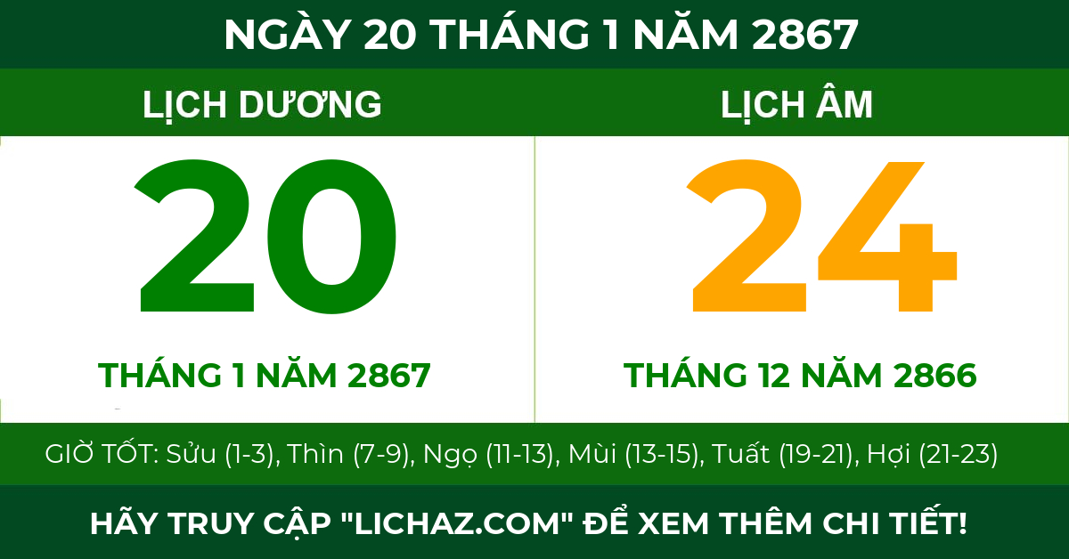 lịch âm ngày 20 tháng 1 năm 2867