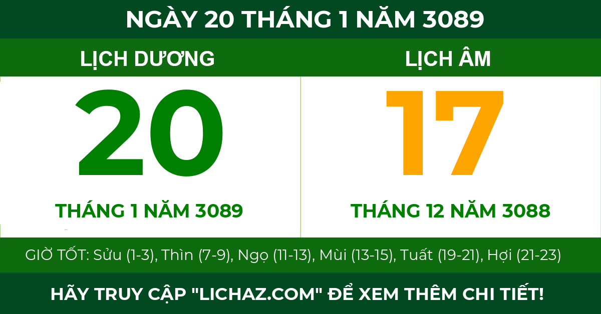 lịch âm ngày 20 tháng 1 năm 3089
