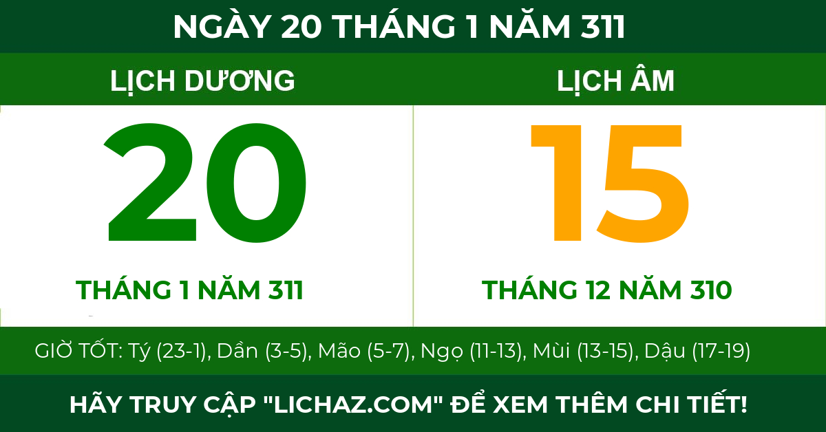 lịch âm ngày 20 tháng 1 năm 311