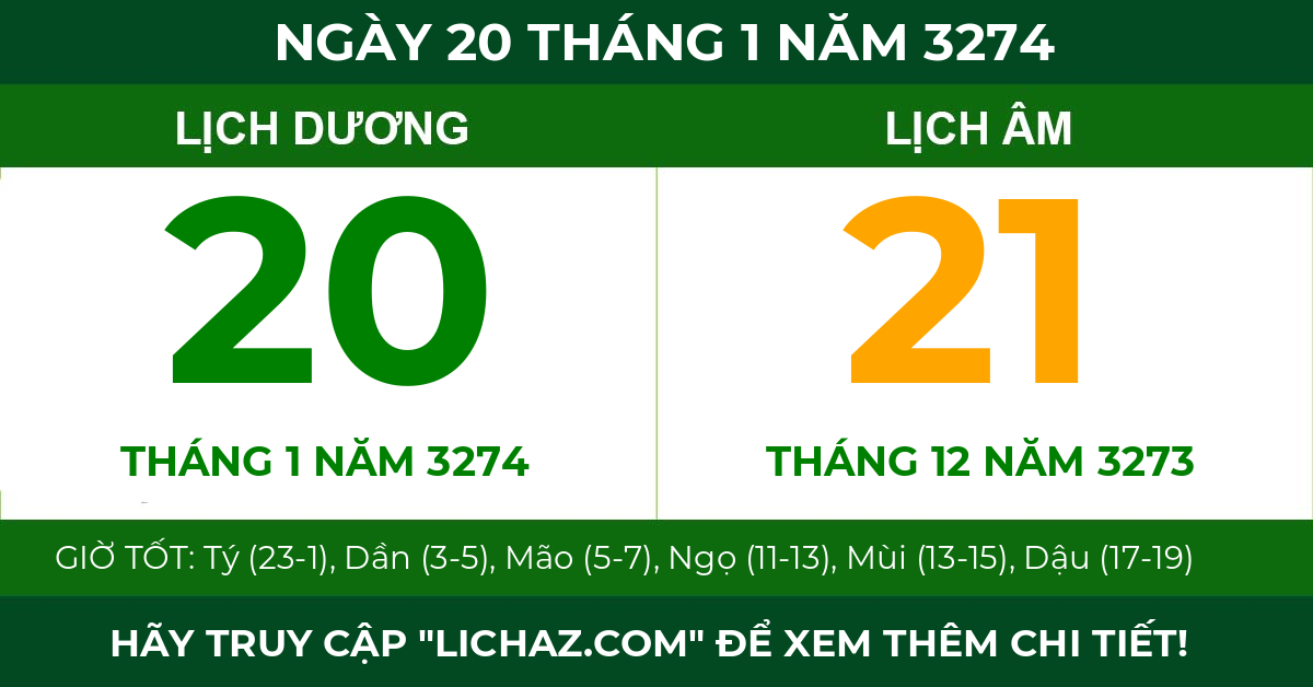 lịch âm ngày 20 tháng 1 năm 3274