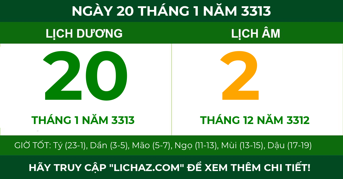 lịch âm ngày 20 tháng 1 năm 3313