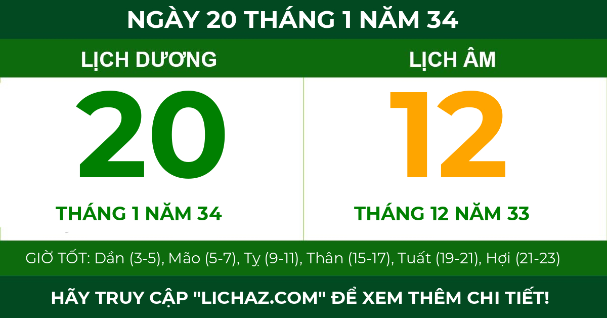lịch âm ngày 20 tháng 1 năm 34