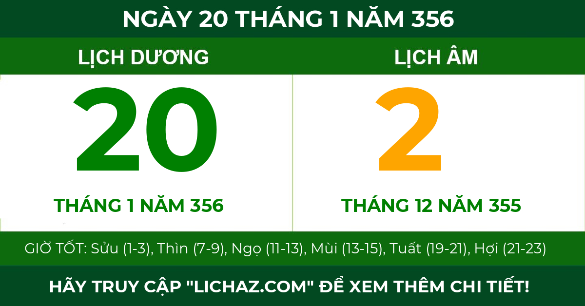 lịch âm ngày 20 tháng 1 năm 356