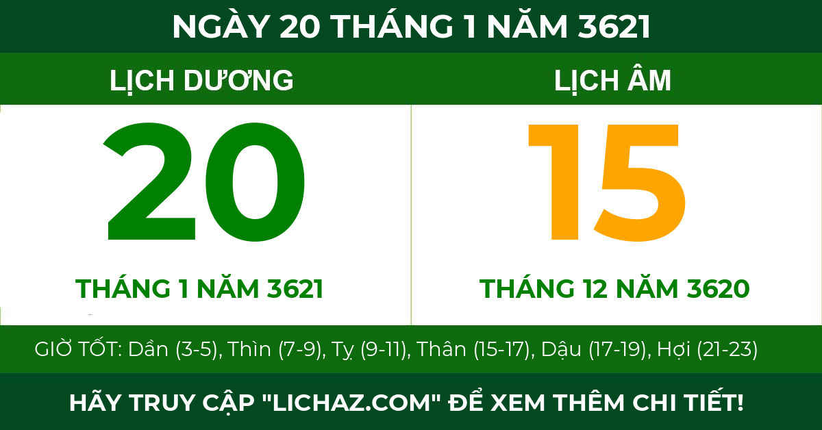 lịch âm ngày 20 tháng 1 năm 3621