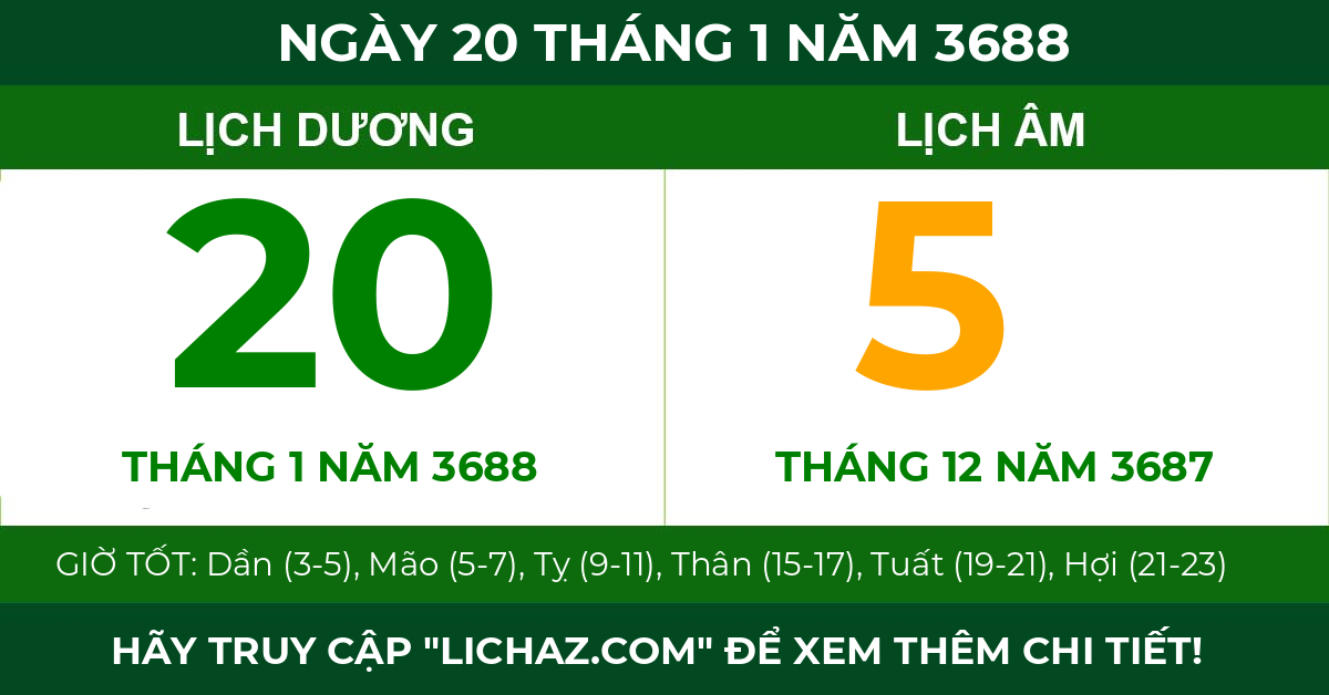 lịch âm ngày 20 tháng 1 năm 3688