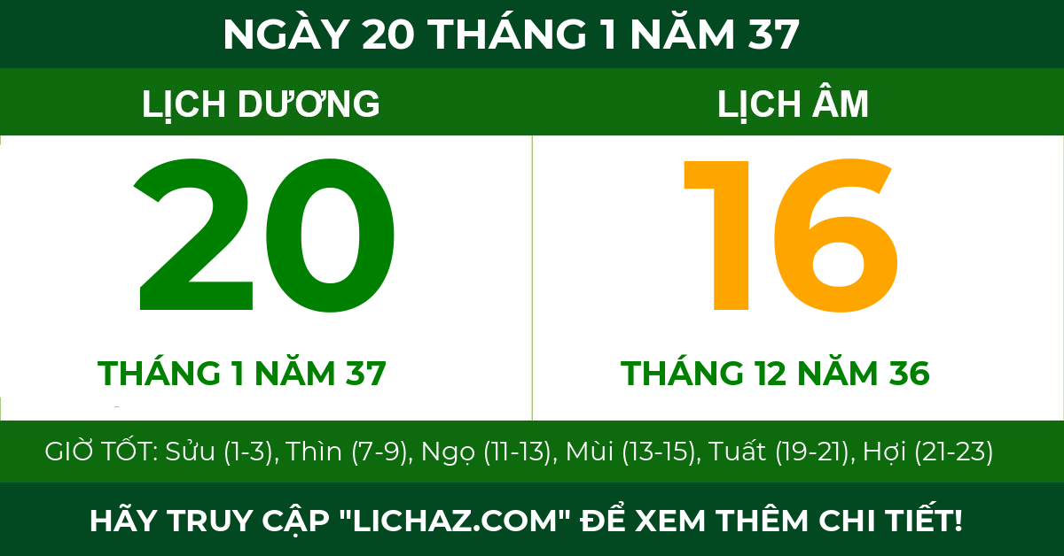 lịch âm ngày 20 tháng 1 năm 37