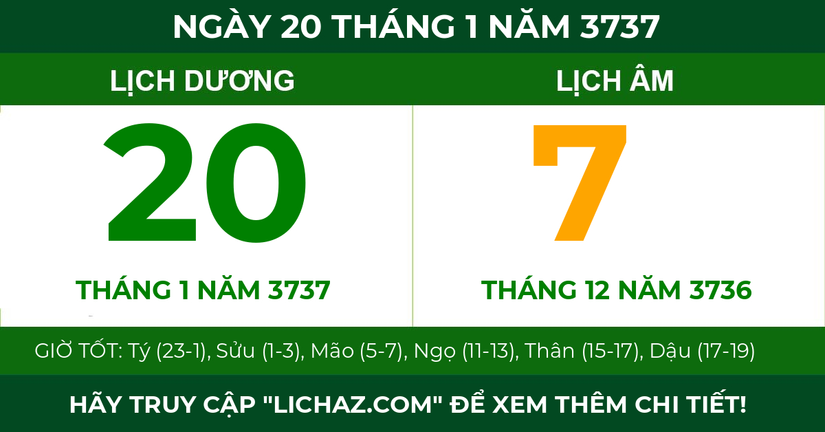 lịch âm ngày 20 tháng 1 năm 3737