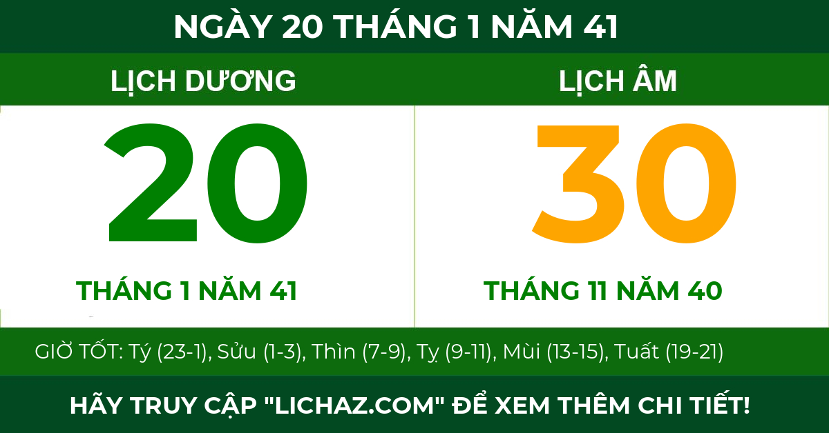lịch âm ngày 20 tháng 1 năm 41