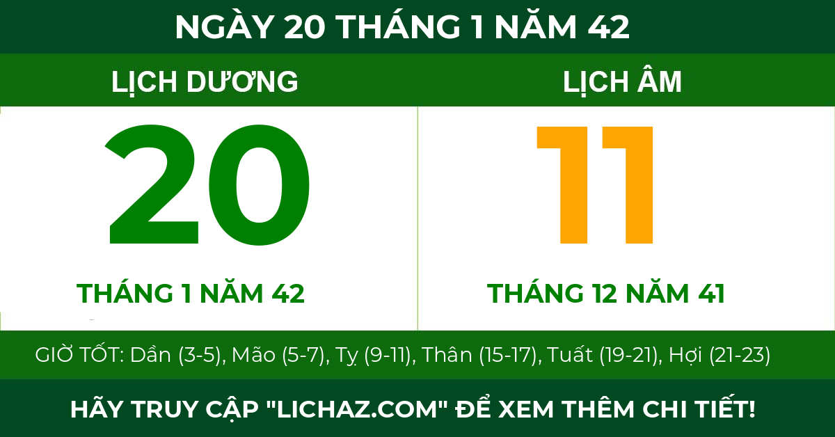 lịch âm ngày 20 tháng 1 năm 42