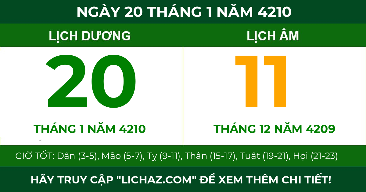 lịch âm ngày 20 tháng 1 năm 4210