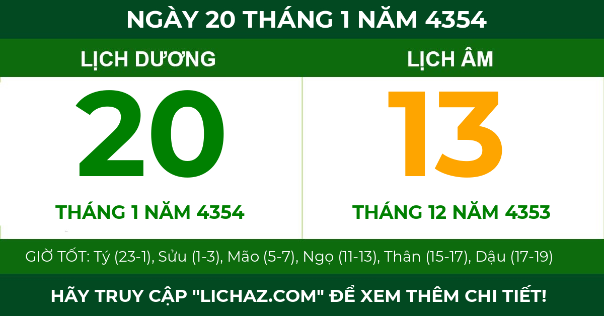 lịch âm ngày 20 tháng 1 năm 4354