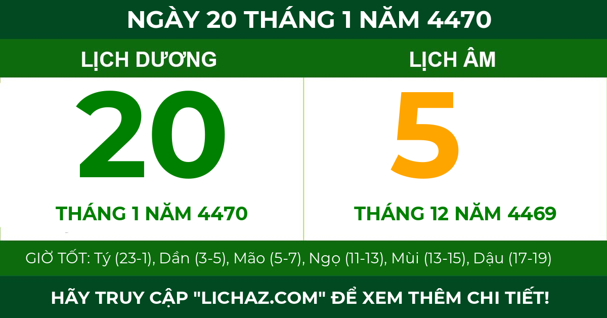 lịch âm ngày 20 tháng 1 năm 4470