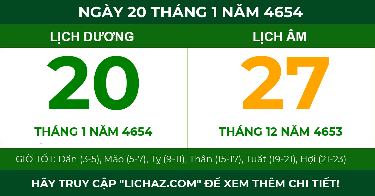 lịch âm ngày 20 tháng 1 năm 4654