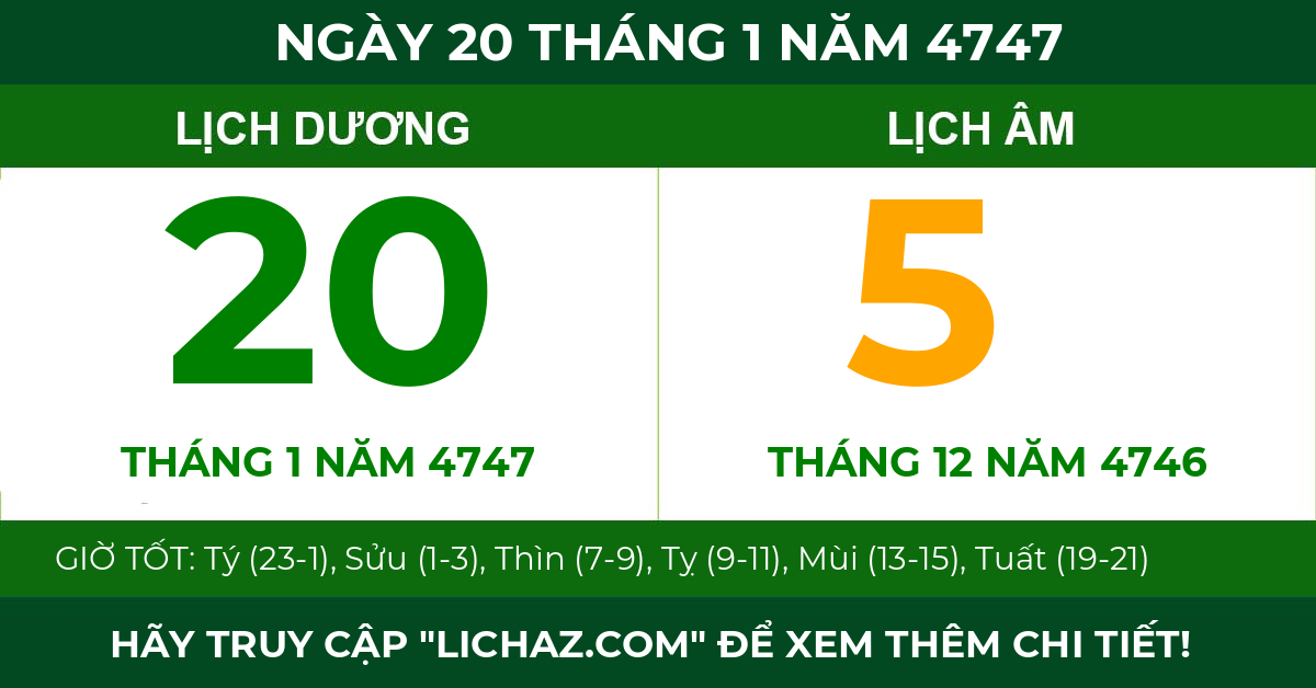 lịch âm ngày 20 tháng 1 năm 4747